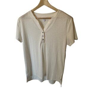 Time and Tru Ribbed Henley T-Shirt with Short Sleeves - White - NWT - Size M